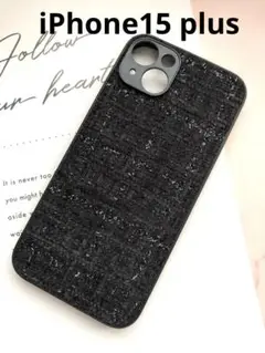 iPhone15 plusツィードブラック黒シンプルケース新品そ送料込み