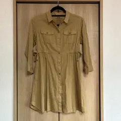 ベージュ 七分袖 シャツワンピース