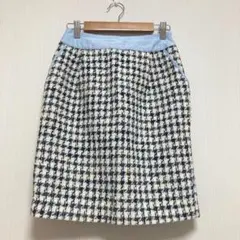 【クイーンズコート】ツイードタイトスカート 膝丈 チェック柄 XS 綿混 春秋