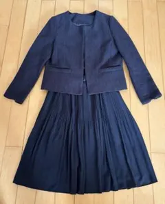 innowaveスーツ ネイビー ノーカラー ジャケット スカートセットアップ