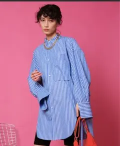メゾンスペシャル　オーバーチュニックストライプシャツのサムネイル