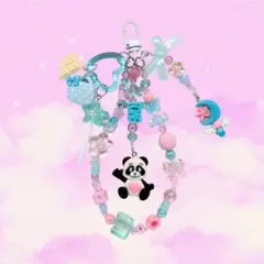 じゃらじゃら　キーホルダー　ビーズストラップ　y2k ピンク　水色