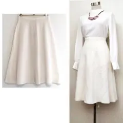 【未使用】INDIVI　毛混日本製ニットスカート　Sサイズ　オフ白　ミディ丈