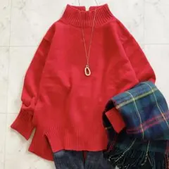 美品　ノーリーズ　MUSIC カシミヤブレンドハイネックプルオーバーニット　赤
