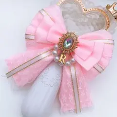 キンブレリボン ペンライトリボン 白レース×パール ★ハンドメイド　ピンク