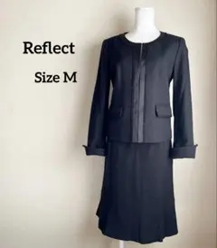 【美品】Reflectツイードノーカラージャケットセットアップセレモニー黒M