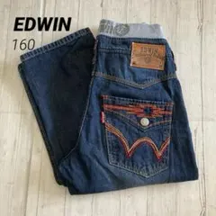 【EDWIN】 刺繍入り デニムパンツ ジーンズ ウエストゴム 160