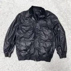 黒 レザージャケット ジッパーポケット付き