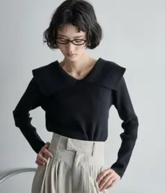 the yon ビックカラーリブニットトップス ブラックのサムネイル