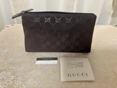 グッチ ポーチ 小物入れ レザー革 シマ ギャランティカード有り