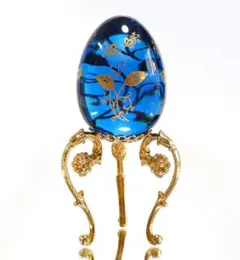 バカラ レアカラー 金彩 卵型 イースターエッグ 金属台座付き ブルークリスタル