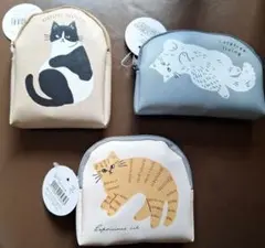 猫イラストポーチ 3点セット