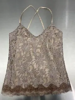 レースキャミソール ゴールドベージュ フリル付き
