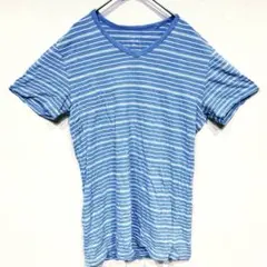 GAP ボーダーTシャツ ブルー 半袖 Vネック コットン100%