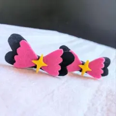 黒ピンクのリボン型 ヘアゴムセット