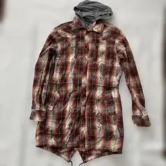 チェックフードシャツ