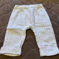 コットン製 白と薄紫 ストライプ パンツ80