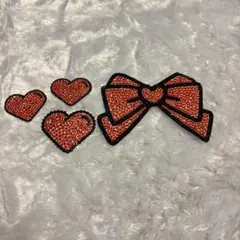 デコ団扇 デコうちわ デコストーン ストーンパーツ 赤 ハート リボン