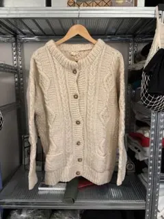 ウール100% アイボリー ケーブルニットカーディガン