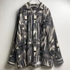 古着 シャツ 開襟 オープンカラー 柄シャツ 総柄 デザインシャツ 長袖