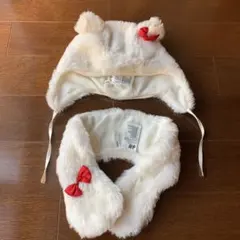 耳付き帽子とマフラーセット　H&M サイズ80 白