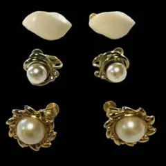 【3種類デザインセット】ゴールド　パール　イヤリング　ホワイト P4JAPAN