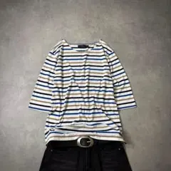 00s Y2K アーカイブ ボートネックマルチボーダー 7分丈Tシャツ cboy