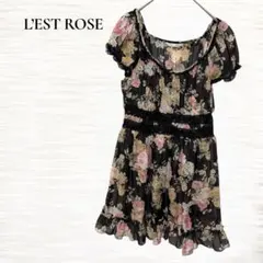 レストローズ/シフォンワンピース/Ｍ/レース/フリル/ブラック/花柄/フェミニン