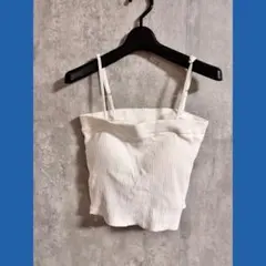 VIS キャミソール ホワイトリブ編みキャミソール　カップ付き　 ショート丈のサムネイル
