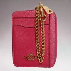 COACH ピンク レザー コインケース パスケース 定期入れ チェーン付き