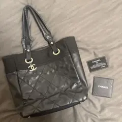 CHANEL トートバッグ ハンドバッグ 黒 レザー チャーム付き