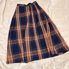 【coen コーエン】チェック柄プリーツロングスカート　M 裏起毛　定番
