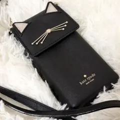 未使用級✨ kate spade 猫 スマホショルダー バッグ 黒のサムネイル