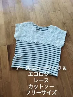 アースミュージック＆エコロジー レース ボーダー カットソー プルオーバー