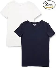 【2枚組】Tシャツ クルーネック 半袖 レディース ホワイト　ネイビー　X L