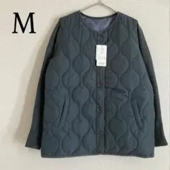 キルティングダウン 中わた 長袖 アウター M モスグリーン 袖ニット トップス