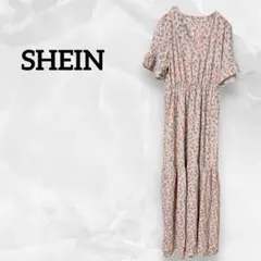 SHEIN 花柄 薄ピンクS 半袖 ロング ワンピース かわいい おしゃれ