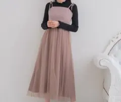 ワンピース　推し活　ロングワンピース　ピンク　チュール　キャミワンピ