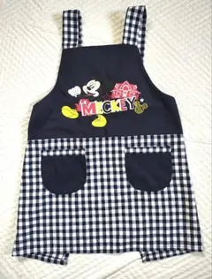 美品◆記名なし◆ミッキーマウス 子ども用エプロン ネイビー チェック　120