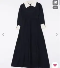 lace ladies 配色 襟付き パール ロング ニット ワンピース