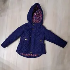 ネイビー 花柄裏地付きダウンコート