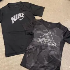 Nike & Adidas ブラックTシャツ2枚セット