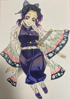 鬼滅の刃　手描きイラスト　胡蝶しのぶ