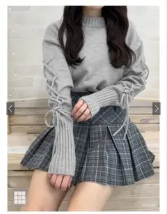 GRLトップス レースアップ ニット 長袖 グレー cu502