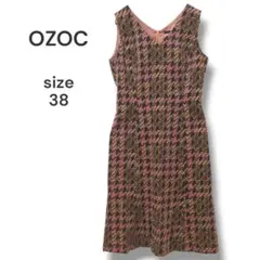 OZOC　千鳥格子柄ノースリーブワンピース　M　ブラウン　綿100%　日本製のサムネイル