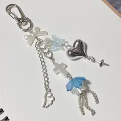 ビーズキーホルダー y2k 韓国風 クラゲ ハンドメイド ハート チャーム