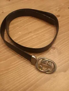 ビンテージGUCCI ブラックレザーベルト ダブルGロゴ
