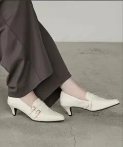 ホワイトローファーパンプス ハイヒール 約5.5cm