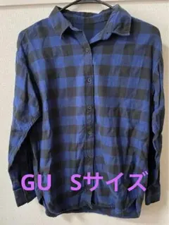GU フランネルシャツ　Sサイズ　青色　キッズ　レディース