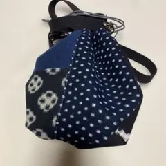 ネイビー系パッチワーク巾着ポシェット